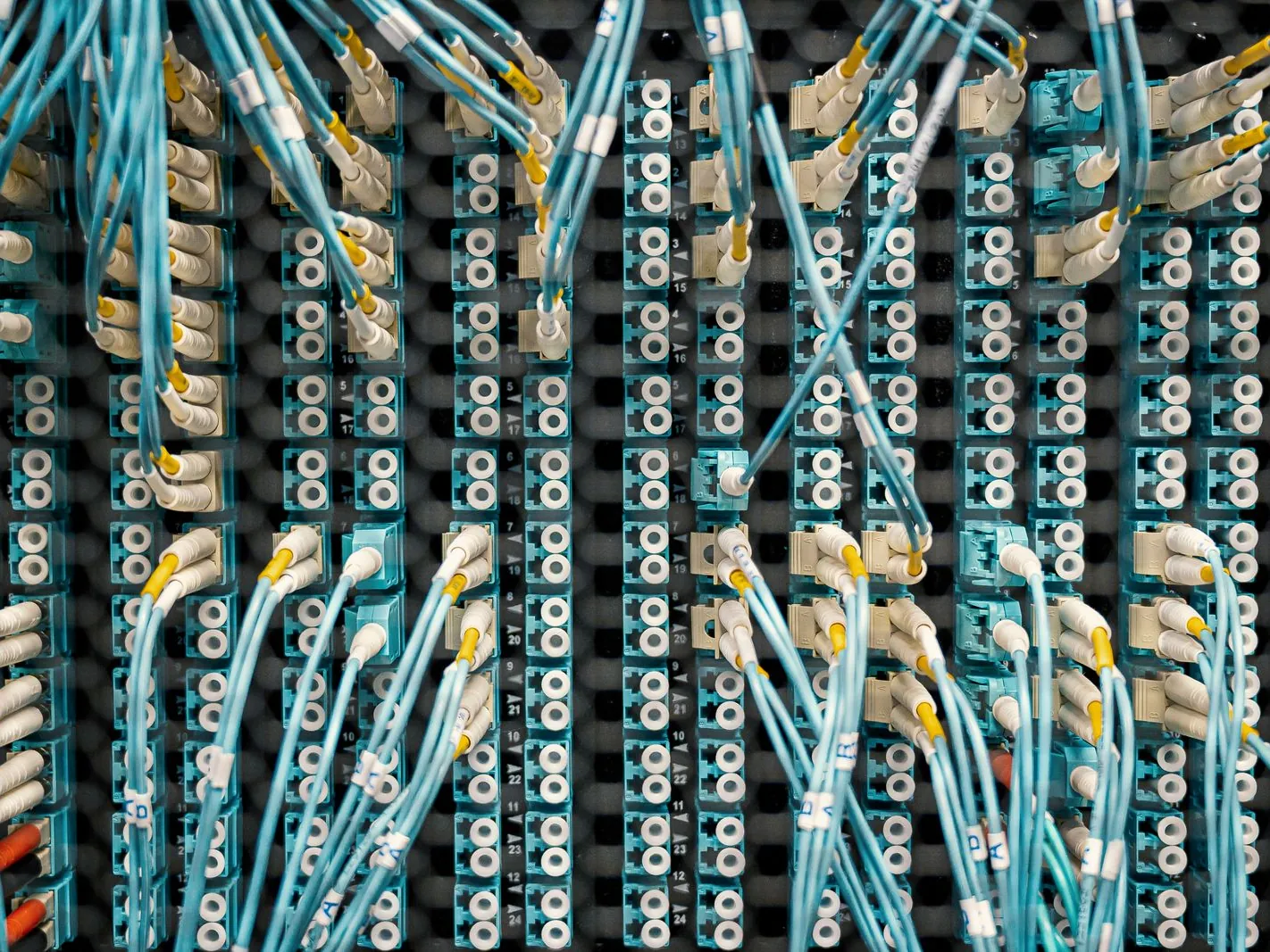Panel de fibra con cableado prolijo visto desde arriba